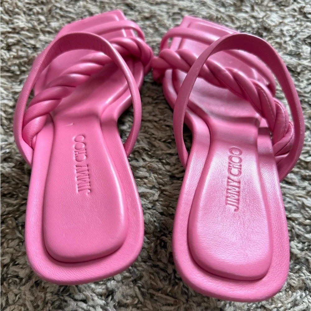 New ✨ Jimmy Choo Leather Braided Heels Slides - Picture 2 of 8